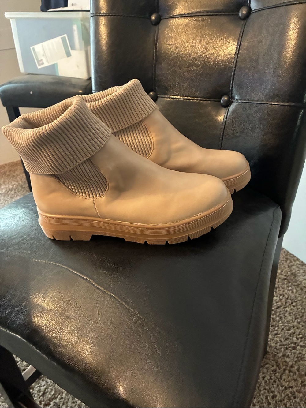 CCOCCI Women's Fold-Over Ribbed Cuff Ankle Boots in Tan